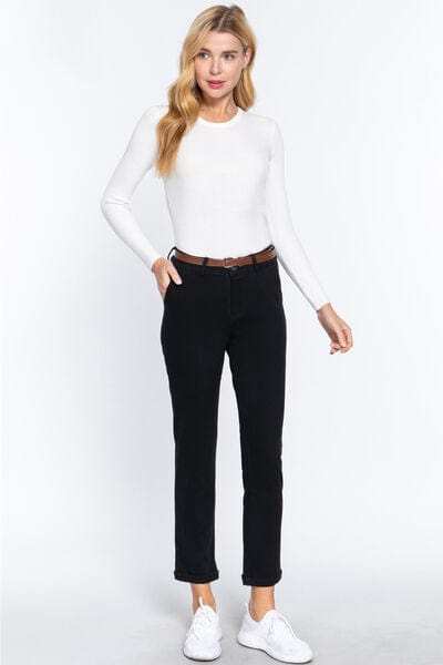 ACTIVE BASIC Cotton-Span Twill Straight Pants - Trendsi - Flyclothing LLC