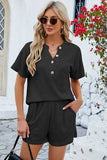 Notched Button Detail Dropped Shoulder Top and Shorts Set - Trendsi - Flyclothing LLC