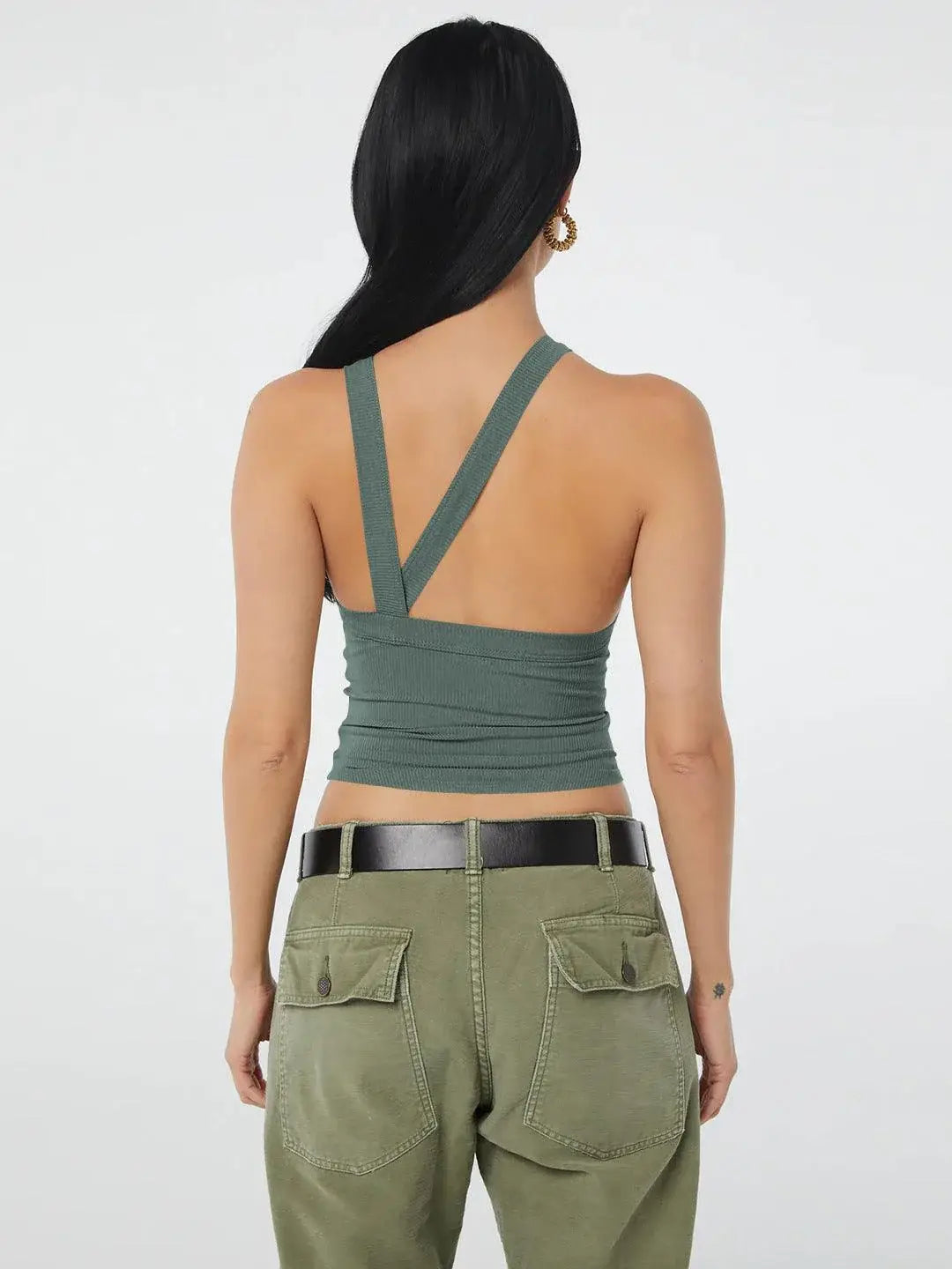 Halter Neck Ribbed Cropped Top - Trendsi - Flyclothing LLC