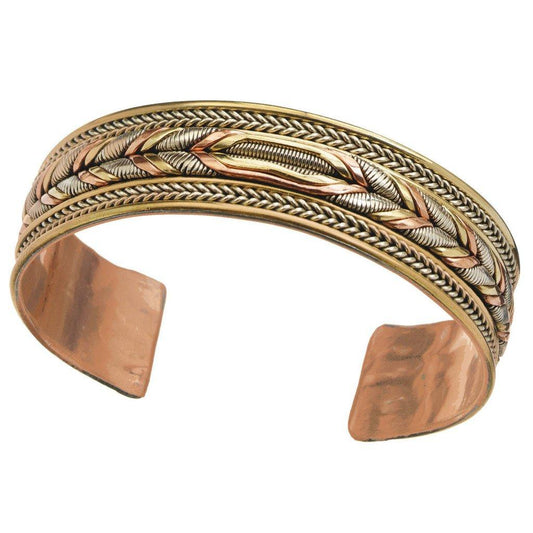 Copper and Brass Cuff Bracelet: Healing Braid - DZI (J) - Flyclothing LLC