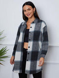 Plaid Button Up Collared Neck Outerwear - Trendsi