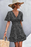 Printed Smocked Waist Layered Surplice Dress - Trendsi - Flyclothing LLC