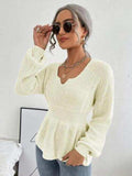 Notched Dropped Shoulder Knit Top - Trendsi - Flyclothing LLC