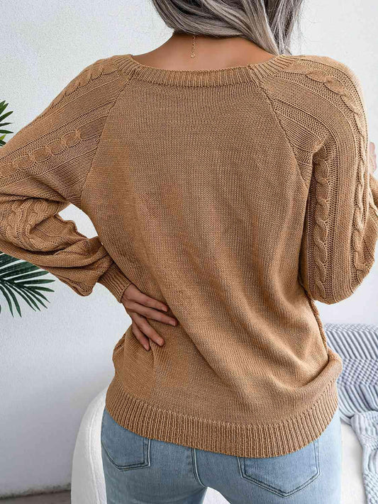Decorative Button Cable-Knit Sweater - Trendsi
