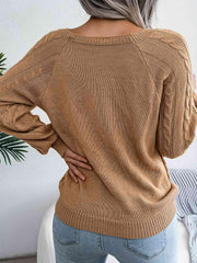 Decorative Button Cable-Knit Sweater - Trendsi
