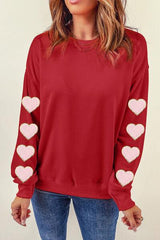 Heart Round Neck Dropped Shoulder Sweatshirt - Trendsi