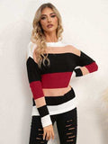 Striped Round Neck Dropped Shoulder Sweater - Trendsi - Flyclothing LLC