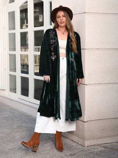 Plus Size Printed Open Front Long Sleeve Cardigan - Trendsi - Flyclothing LLC