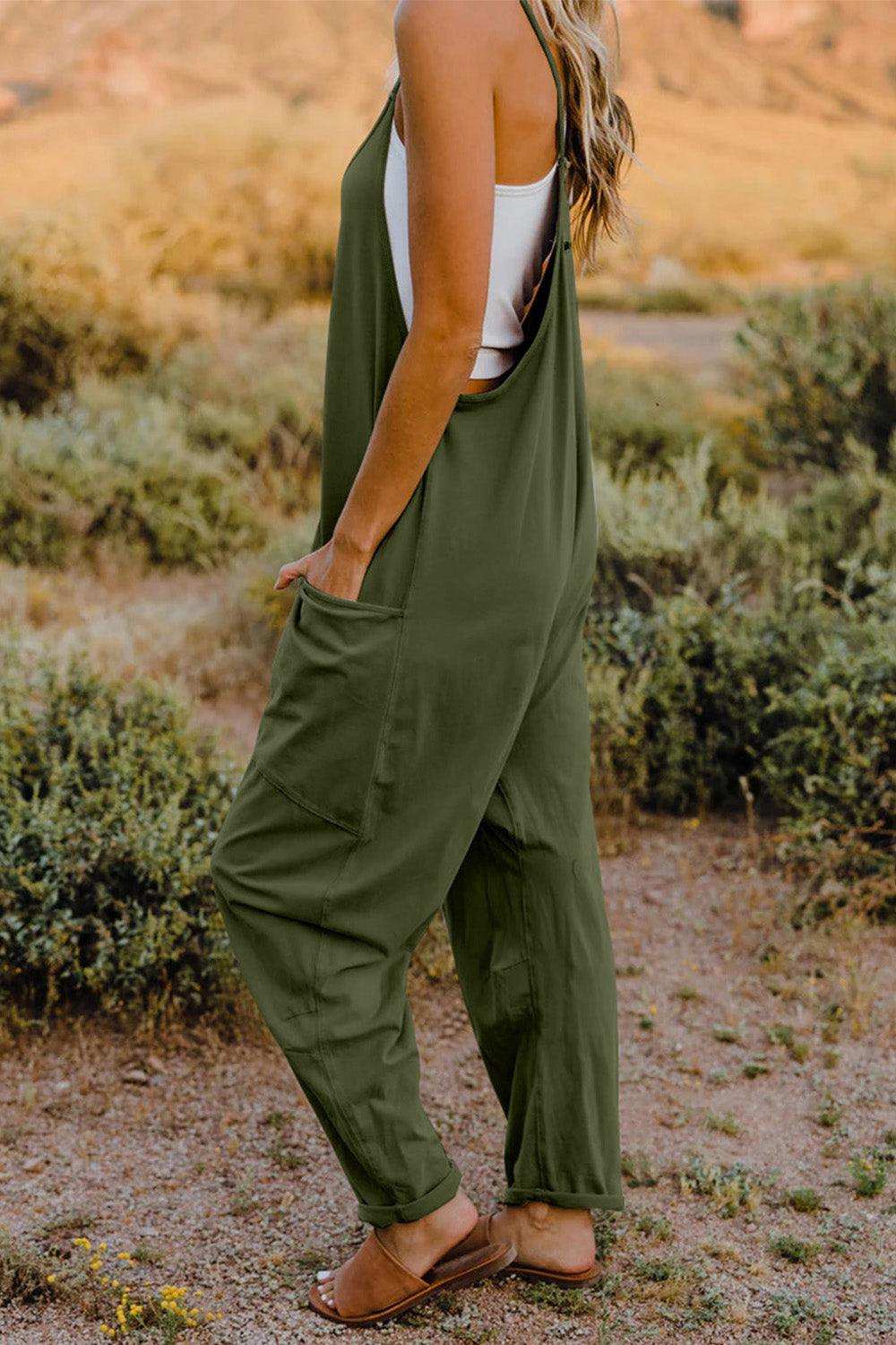 Double Take V-Neck Sleeveless Jumpsuit with Pocket - Trendsi - Flyclothing LLC