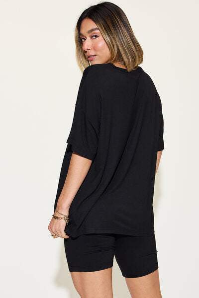 Basic Bae Full Size V-Neck Drop Shoulder Short Sleeve T-Shirt and Shorts Set - Trendsi - Flyclothing LLC