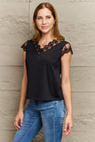 Lace Trim Cap Sleeve Blouse - Trendsi