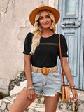 Openwork Round Neck Short Sleeve T-Shirt - Trendsi - Flyclothing LLC