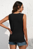 Buttoned Deep V Tank - Trendsi