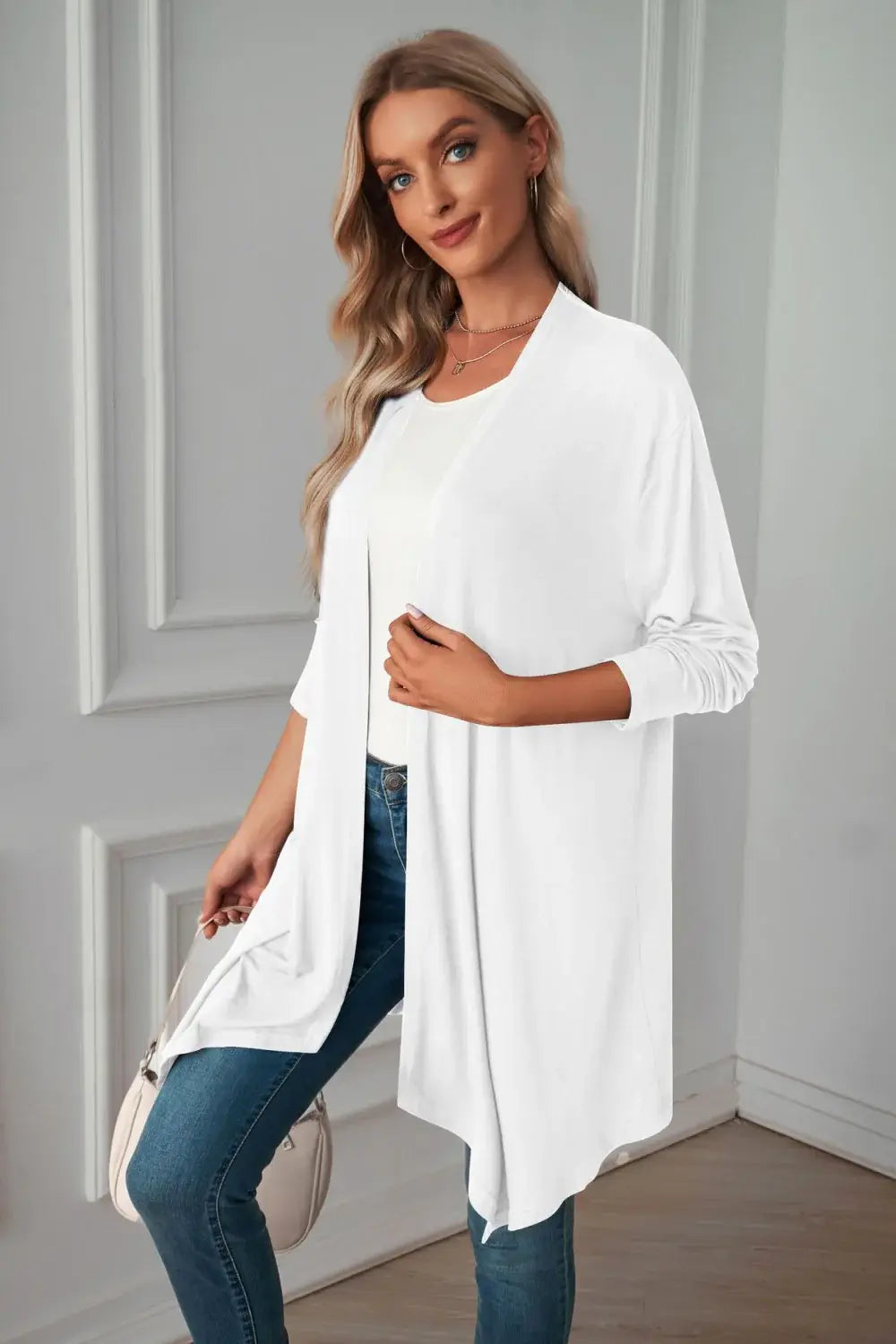 Open Front Long Sleeve Cardigan - Trendsi - Flyclothing LLC
