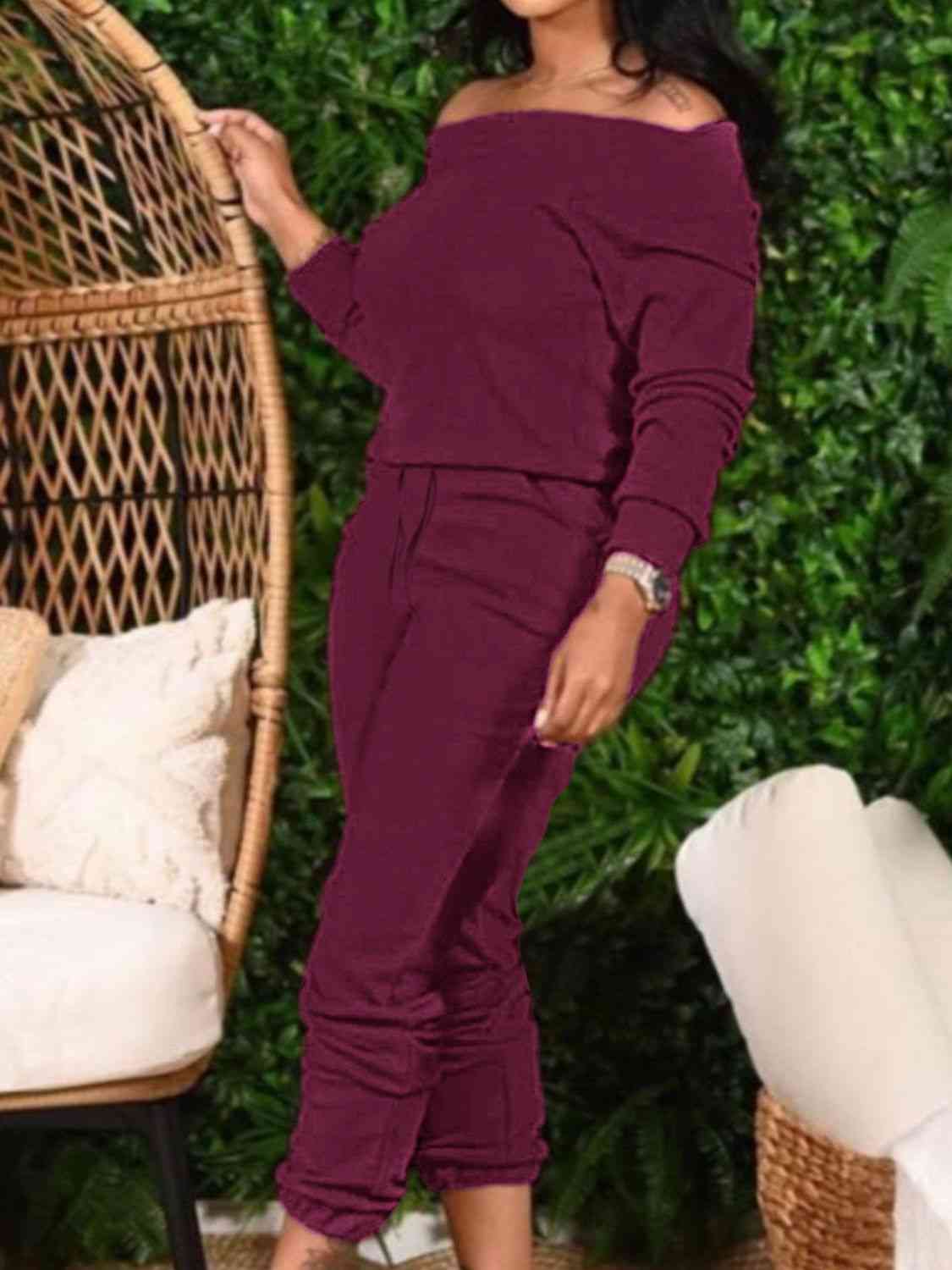 Off-Shoulder Top and Pants Set - Trendsi - Flyclothing LLC