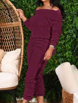 Off-Shoulder Top and Pants Set - Trendsi - Flyclothing LLC
