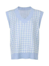 Houndstooth V-Neck Sweater Vet - Trendsi - Flyclothing LLC