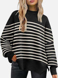Round Neck Drop Shoulder Slit Sweater - Trendsi - Flyclothing LLC