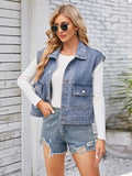 Cap Sleeve Denim Jacket with Pockets - Trendsi