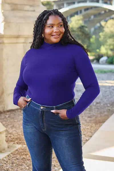 Basic Bae Full Size Mock Neck Long Sleeve Bodysuit - Trendsi - Flyclothing LLC