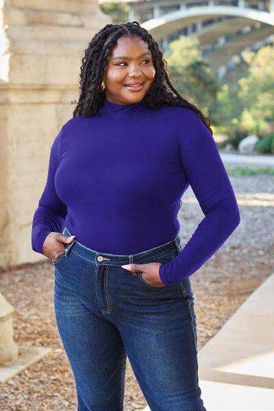 Basic Bae Full Size Mock Neck Long Sleeve Bodysuit - Trendsi - Flyclothing LLC