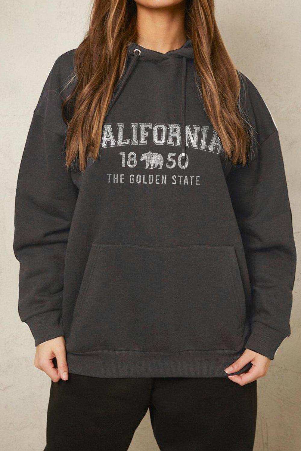 Simply Love Full Size CALIFORNIA 1850 THE GOLDEN STATE Graphic Hoodie - Trendsi