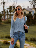 Round Neck Button-Down Long Sleeve Tee - Trendsi - Flyclothing LLC