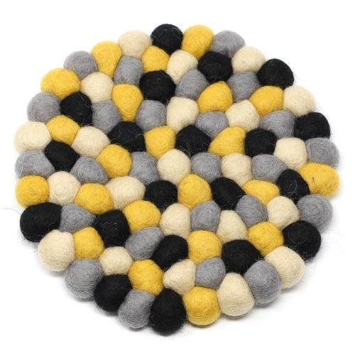 Hand Crafted Felt Ball Trivets from Nepal: Round, Mustard - Global Groove (T) - Global Groove