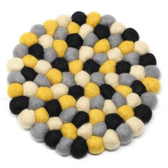 Hand Crafted Felt Ball Trivets from Nepal: Round, Mustard - Global Groove (T) - Global Groove