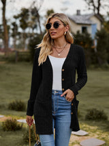 Ribbed Button-UP Caradigan with Pockets - Trendsi - Flyclothing LLC