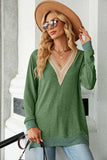 Slit V-Neck Long Sleeve T-Shirt - Trendsi - Flyclothing LLC