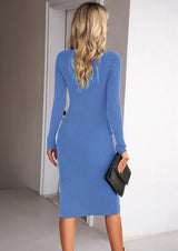 Rib-Knit Slit Sweater Dress - Trendsi - Flyclothing LLC