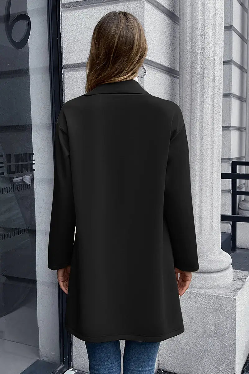 Lapel Collar Long Sleeve Blazer - Trendsi - Flyclothing LLC