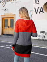 Color Block Open Front Hooded Cardigan - Trendsi - Flyclothing LLC
