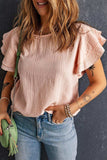 Textured Flutter Sleeve Keyhole Blouse - Trendsi