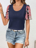 Printed Puff Sleeve Round Neck Tee - Trendsi - Flyclothing LLC
