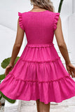 Smocked Frill Trim Deep V Dress - Trendsi