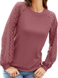 Full Size Eyelet Round Neck Long Sleeve T-Shirt - Trendsi - Flyclothing LLC