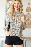 Animal Print Ruffle Collar Flounce Sleeve Blouse - Trendsi