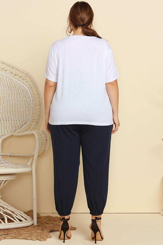 Graphic Tee and Belted Paperbag Joggers Set - Trendsi - Flyclothing LLC