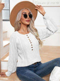 Cable-Knit Round Neck Buttoned Sweater - Trendsi - Flyclothing LLC