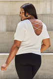 And The Why Pearly White Full Size Criss Cross Pearl Detail Open Back T-Shirt - Trendsi - Flyclothing LLC