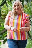 Plus Size Striped Round Neck Ruffled Tank - Trendsi - Flyclothing LLC