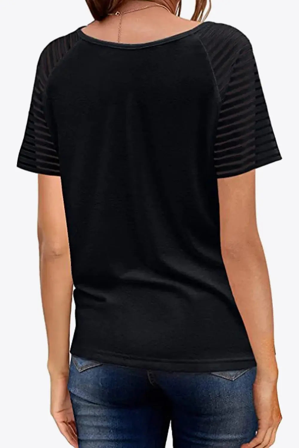 V-Neck Raglan Sleeve Tee - Trendsi - Flyclothing LLC