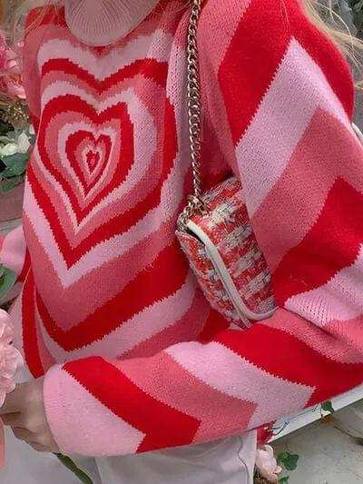 Heart Mock Neck Long Sleeve Sweater - Trendsi - Flyclothing LLC