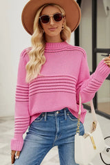 Round Neck Opnework Long Sleeve Pullover Sweater - Trendsi - Flyclothing LLC
