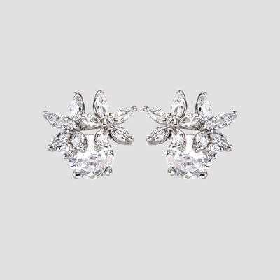 Zircon 925 Sterling Silver Flower Stud Earrings - Trendsi - Flyclothing LLC