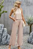 Grecian Neck Sleeveless Pocketed Top and Pants Set - Trendsi - Flyclothing LLC