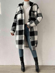 Plaid Collared Neck Button Down Coat - Trendsi