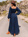 Long Sleeve Lace Trim Maxi Dress - Trendsi